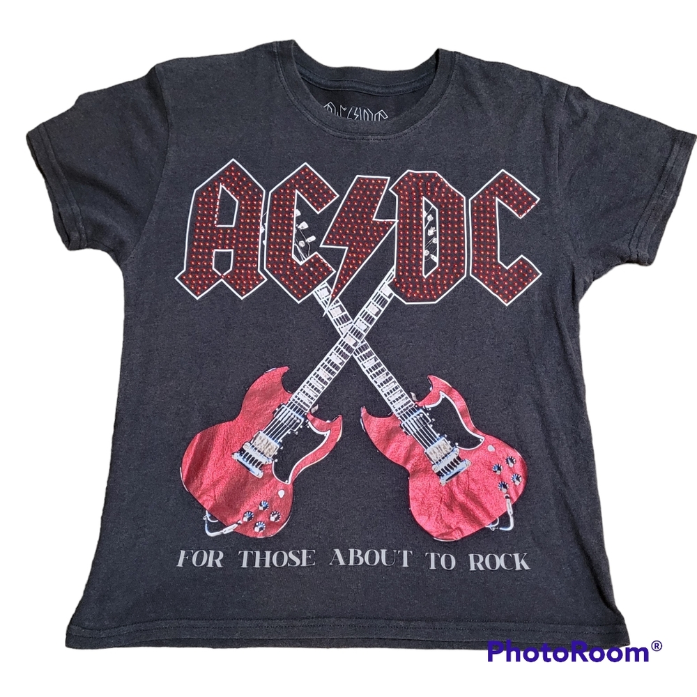 ACDC 2020 Dark Gray Womens Rock and Roll Guitar Music Band Tee Size Small